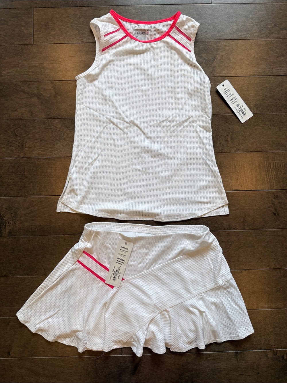 Women's White Athletic Tank & Skirt Set with Pink Trim
